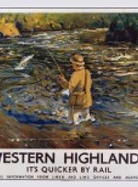 Salmon Fishing in the Western Highlands (1935) Railway Poster